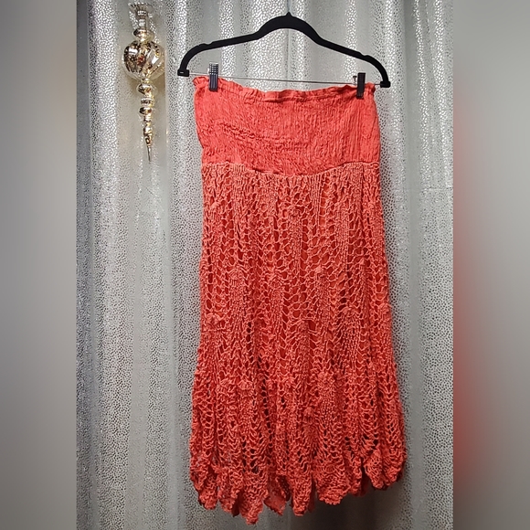 Amazing Tangerine Crochet Midi Skirt - Picture 7 of 8